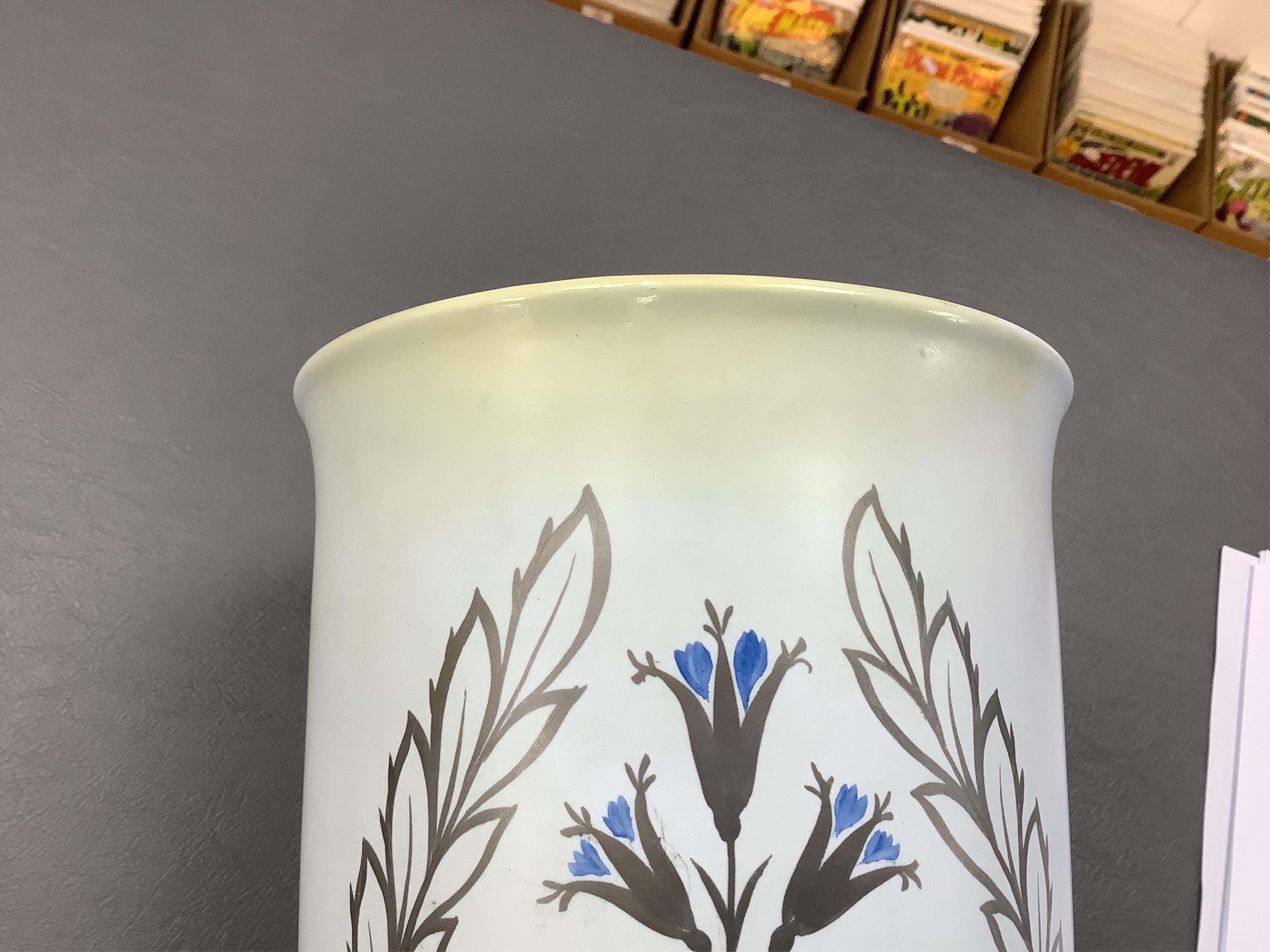 Keith Murray for Wedgwood, a floral vase decorated by Millicent Taplin, stamped to the base, 30cm high